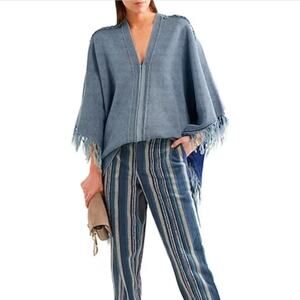 Chloe Blue Fringed Poncho